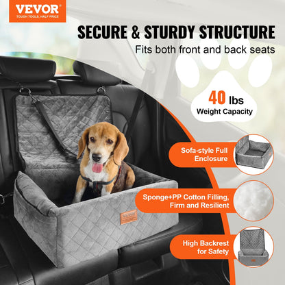 Dog Car Seat, Dog Booster Seat for Car with a Storage Pocket, Clip-On Safety Leash, Sponge and PP Cotton Filling, Dog Car Bed for Small & Medium Dog up to 40Lbs, Gray