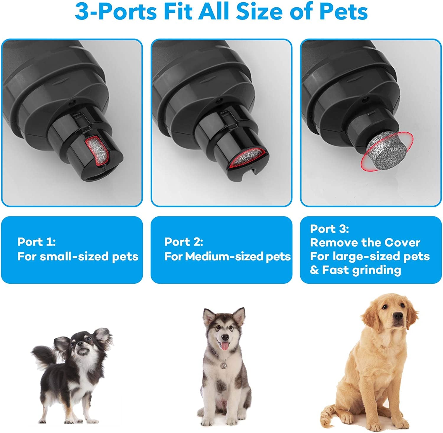 Dog Nail Grinder with 2 LED Light - 2-Speed Powerful Electric Pet Nail Trimmer Professional Quiet Painless Paws Grooming for Small Medium Large Dogs and Cats (Grey)