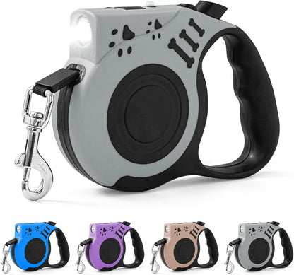 Retractable Dog Leash with USB Rechargeable Flashlight for Night Walks, 16FT Automatic Telescopic Tractor Dog Leash for Small and Medium Dogs, Blue