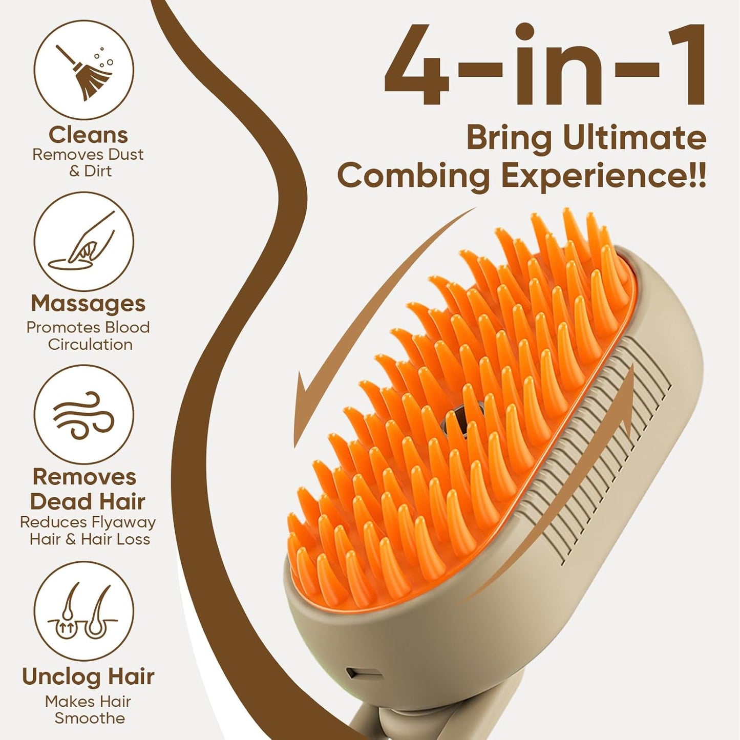 4-in-1 Cat Steam Brush – Self-Cleaning Pet Comb with Steam, Vibration, and Hair Removal for Long & Short Hair Cats and Dogs (Khaki)