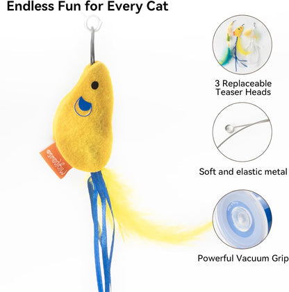 Interactive Automatic Cat Teaser Wand Toy with Strong Suction Cup, 70Cm Flexible Wire & DIY Bending Design, Rechargeable Cat Exercise Toy with Auto Timer for Indoor Cats(Blue)