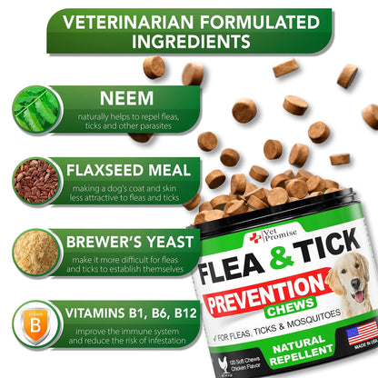 Flea and Tick Prevention for Dogs Chewables All Natural Dog Flea & Tick Control Flea and Tick Chews for Dogs Oral Flea Pills for Dogs Supplement All Breeds and Ages Made in USA 120 Tablets