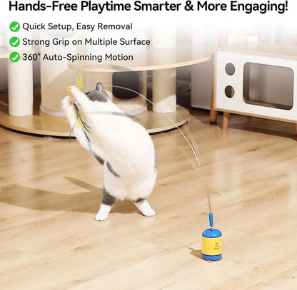 Interactive Automatic Cat Teaser Wand Toy with Strong Suction Cup, 70Cm Flexible Wire & DIY Bending Design, Rechargeable Cat Exercise Toy with Auto Timer for Indoor Cats(Blue)