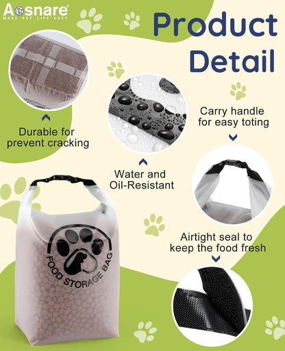 Pet Food Storage Bag for Travel - Transparent Leak-Proof Dog Food Container with Roll-Top Closure, Keeps Kibble Fresh (14 Cups)