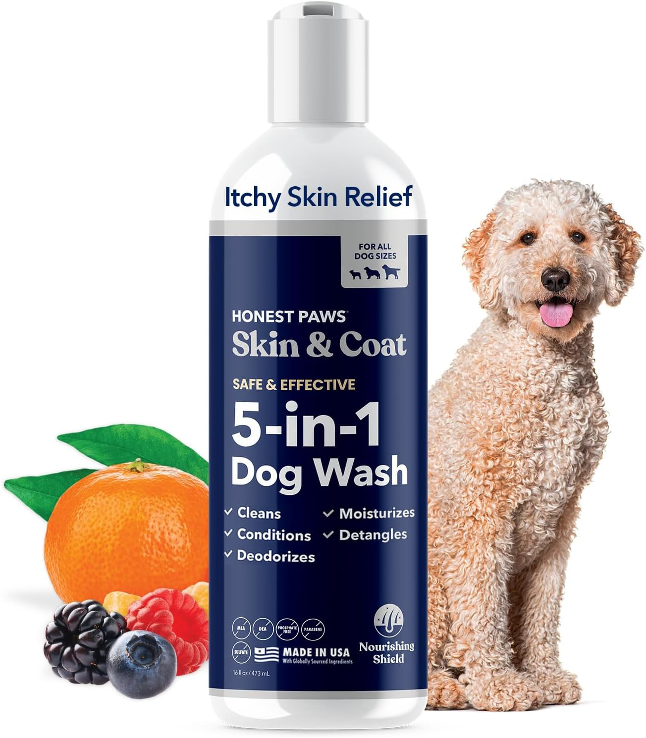 Honest Paws Dog Shampoo and Conditioner - Premium Dog Wash for Allergies and Dry, Itchy, Moisturizing for Sensitive Skin - Sulfate Free, Plant Based, All Natural - Coconut & Mango -16 Fl Oz