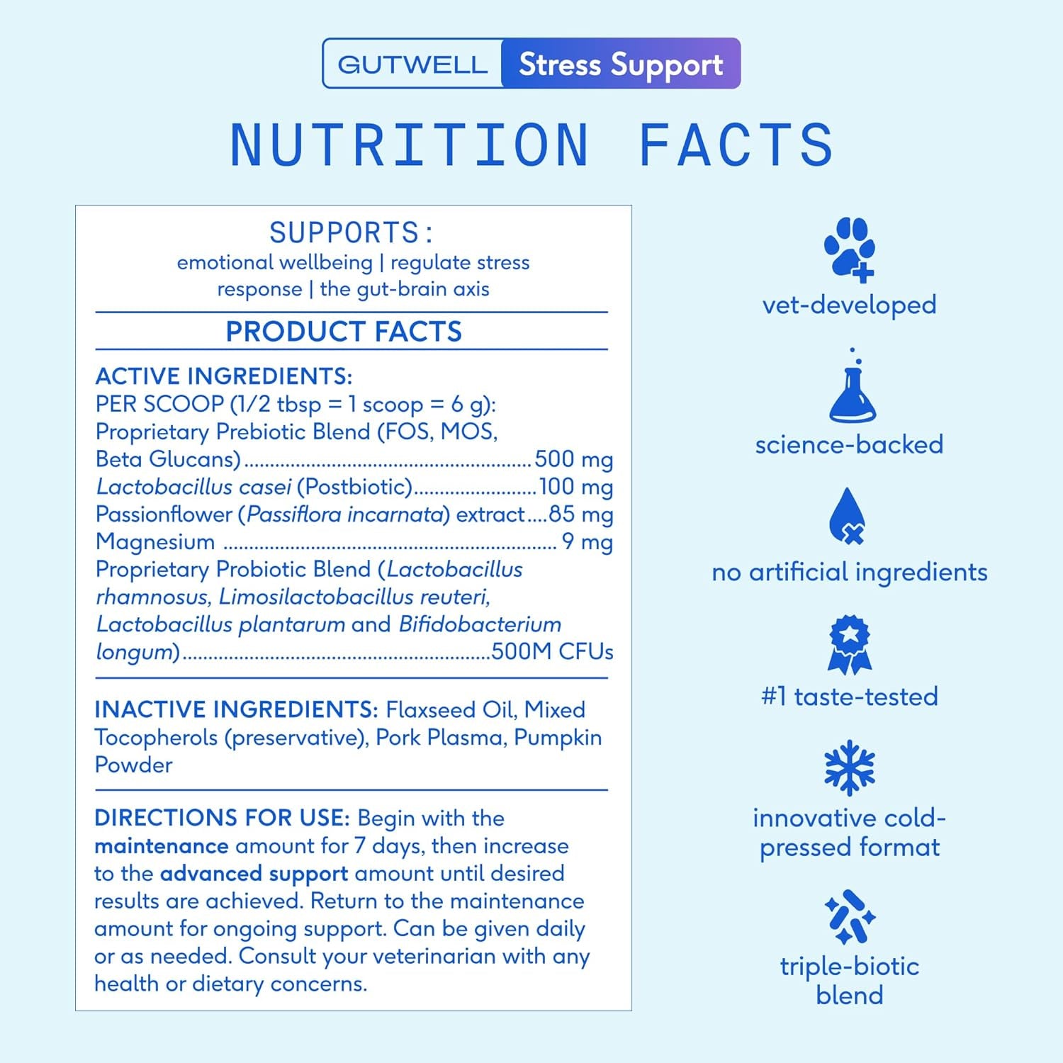 Gutwell Stress Support - Dog Anxiety Relief & Calming Treats - Tasty Food Topper for Dog Stress and Anxiety Relief - 60 Scoops