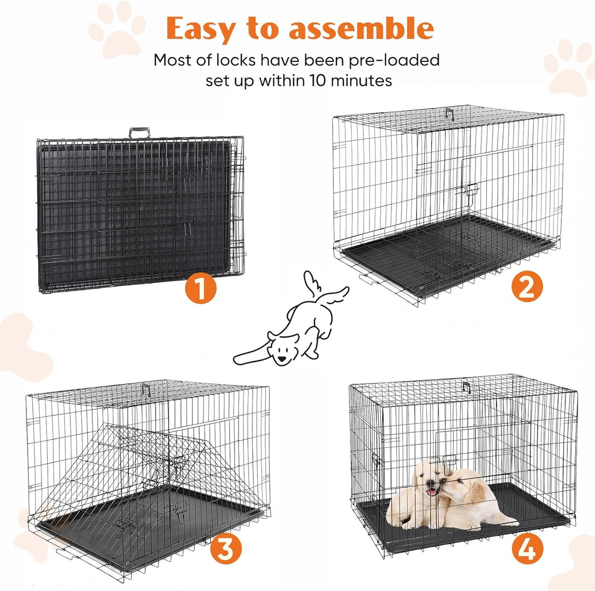 Sweetcrispy 36 Inch Dog Crate, Medium Dog Cage, Foldable Puppy Pet Kennel